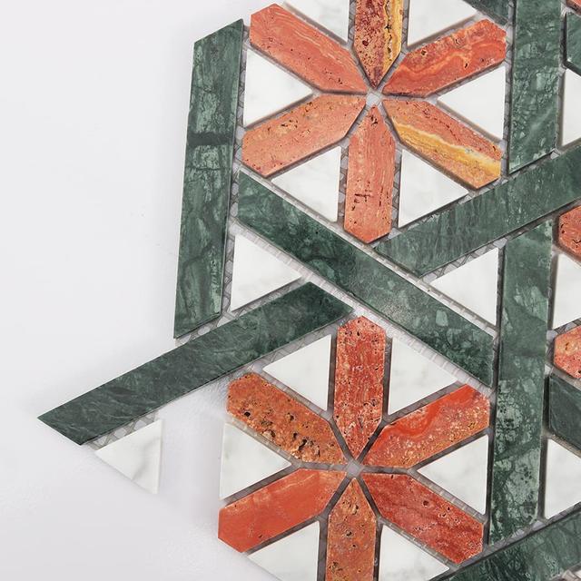 Thassos Star Pattern Marble Mosaic Tile — mosaic ghép nghệ thuật bằng đá marble tự nhiên