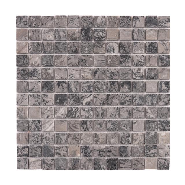 Square Polished Grey Marble Mosaic Tiles — Mosaic vuông marble xám greige vân tím than — Rochelle Rochelle Stone