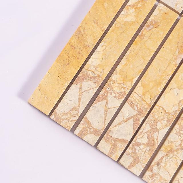 Yellow Beige Marble Strip Mosaic Wall Tile — mosaic thanh dài (linear) bằng đá marble beige