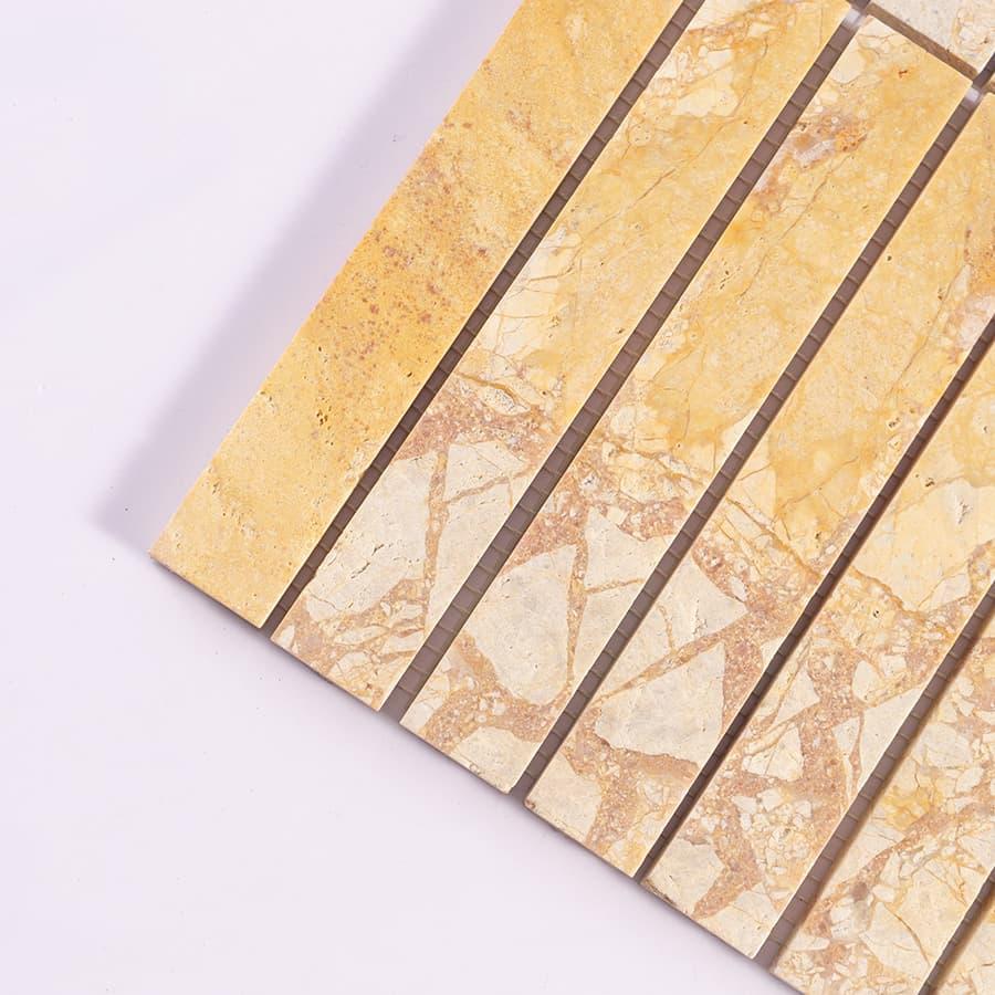 Yellow Beige Marble Strip Mosaic Wall Tile — mosaic thanh dài (linear) bằng đá marble beige