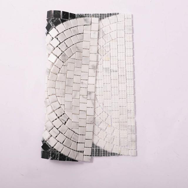 Green and White Semicircle Handmade Mosaic Tiles — mosaic ghép nghệ thuật bằng đá marble trắng & xanh lục