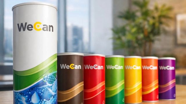 Range of printed composite paper cans in different colours