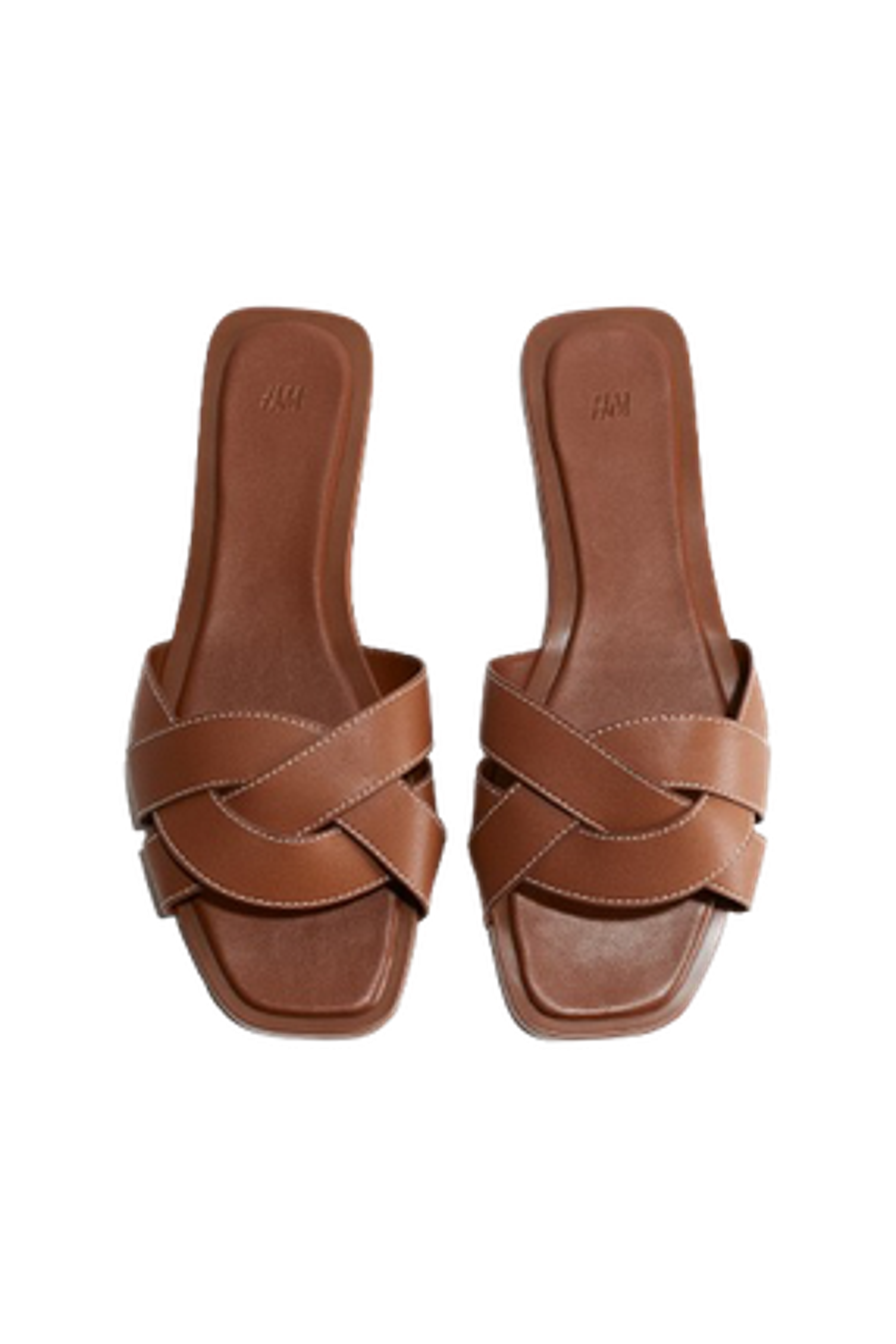 Cognacfarvede flettede læder-slippers