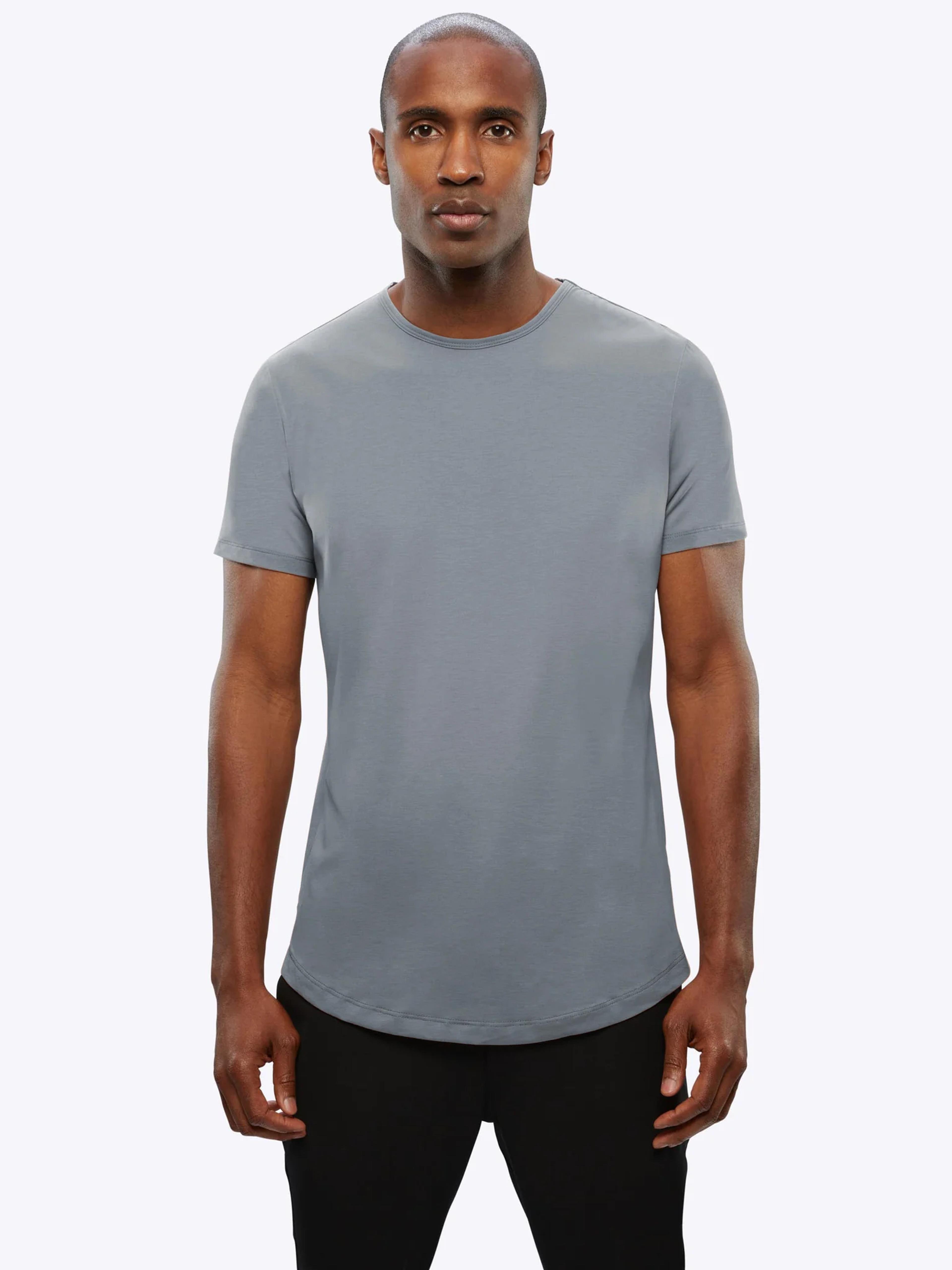 Model wearing space grey Cuts brand t-Shirt