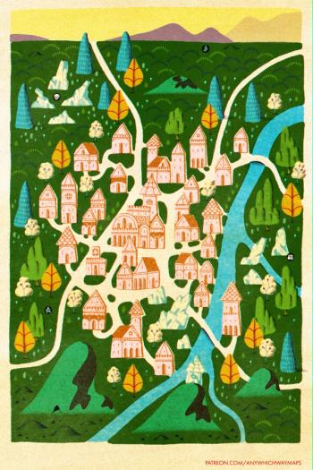 an illustration of a fantasy town map