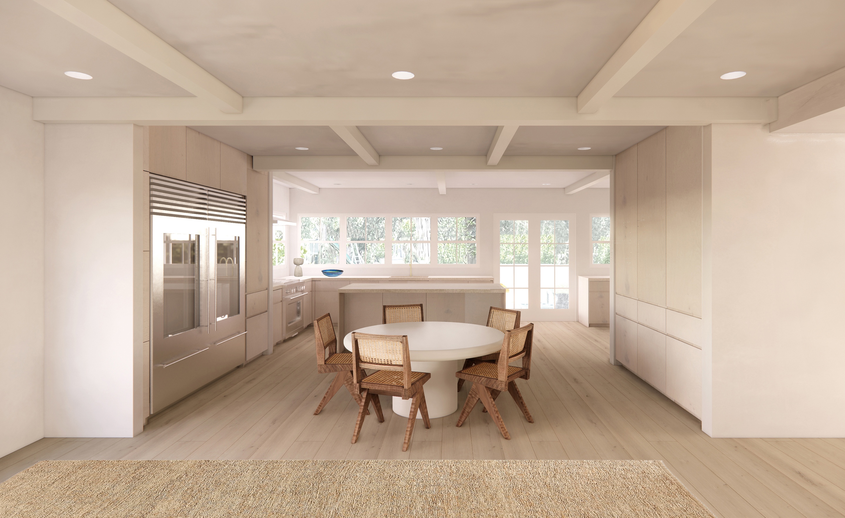 an artist 's impression of a kitchen with a round table and chairs .