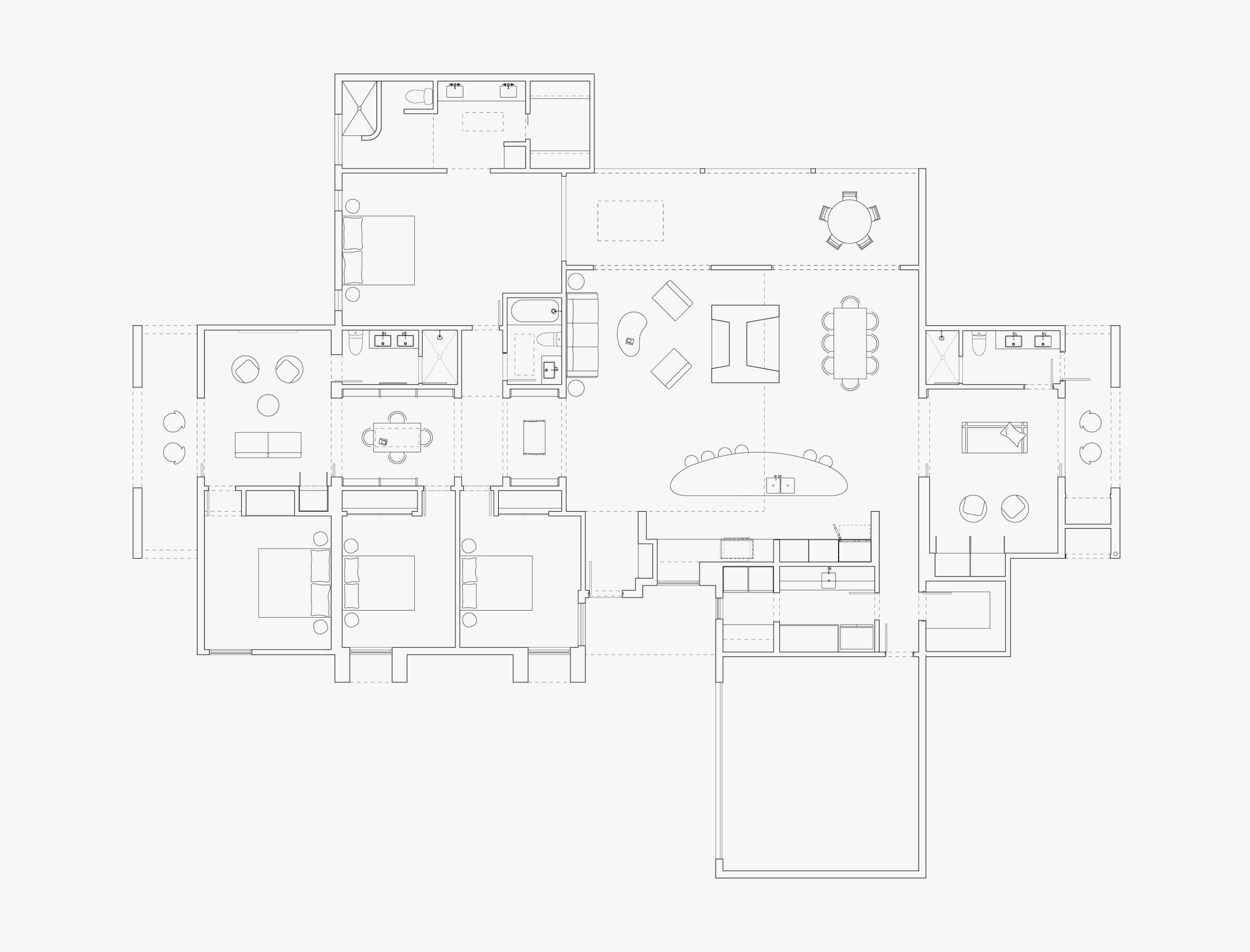 a black and white floor plan of a house with a lot of furniture .