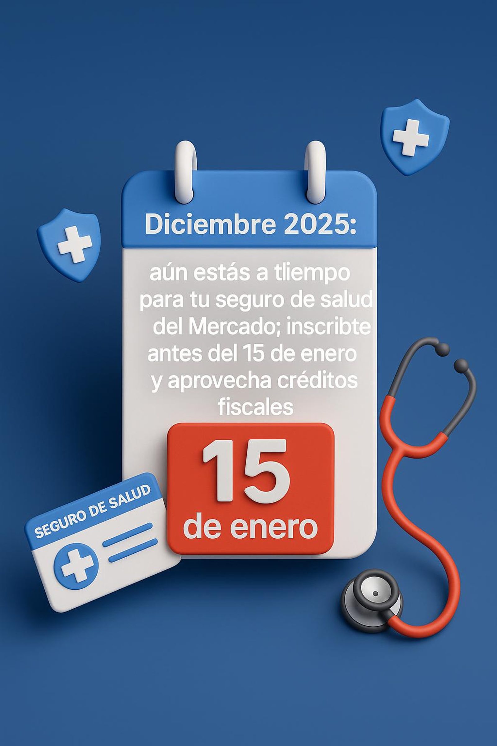 December 2025: You’re still on time for your Marketplace health insurance; enroll before January 15 and take advantage of tax credits.