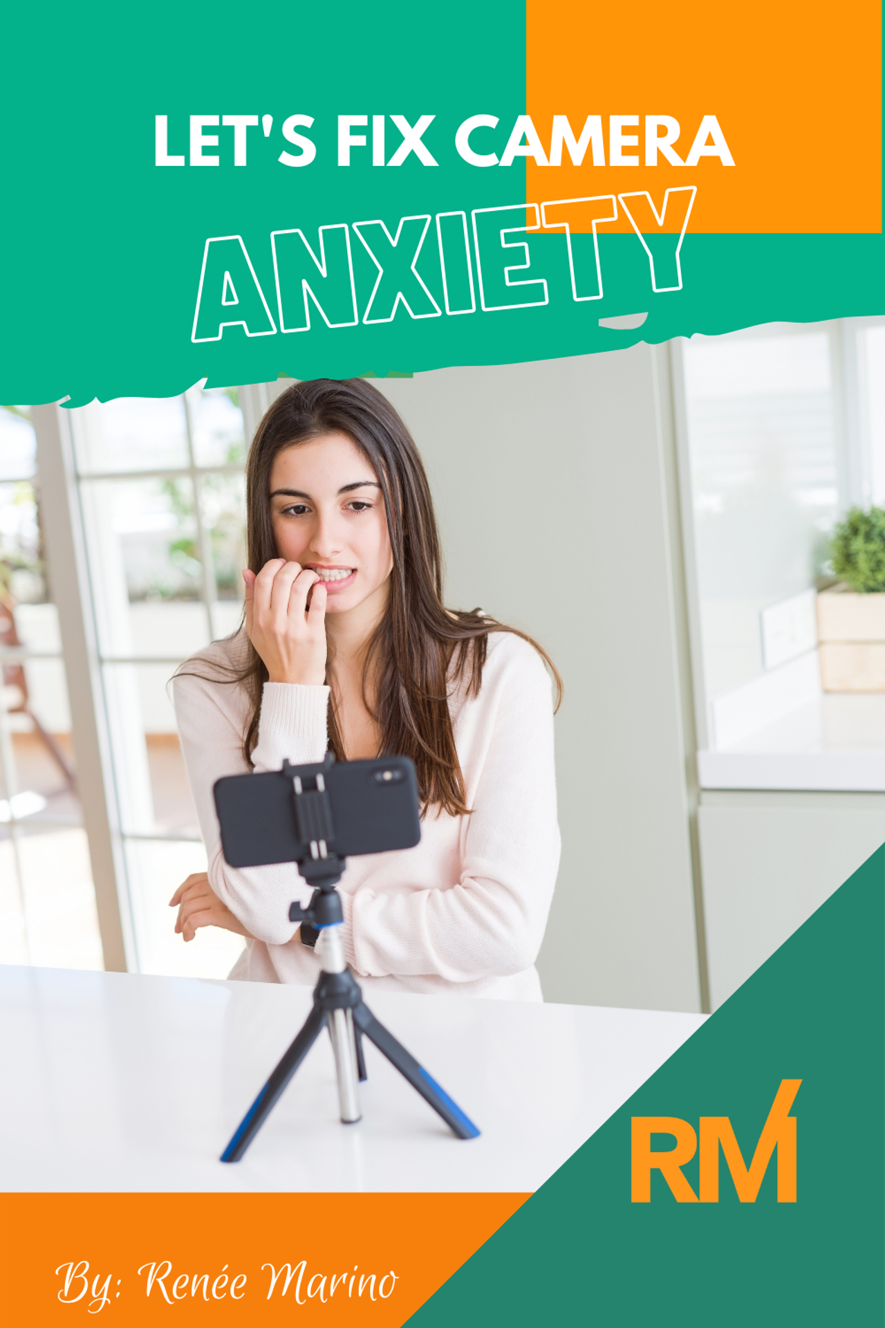 Blog title graphic: a woman biting her nails nervously in front of a phone mounted on a tripod.