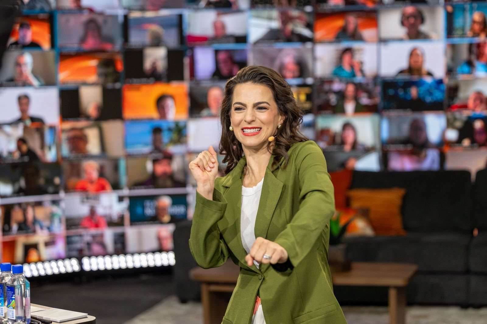 Renée Marino hosting a virtual event from her studio