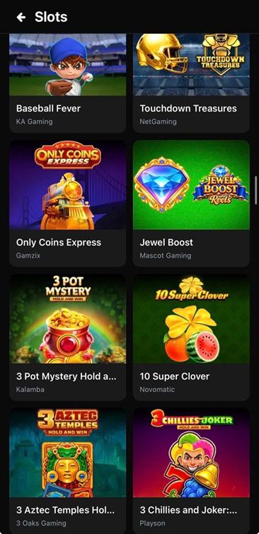 Some of the slot games available on Courtside