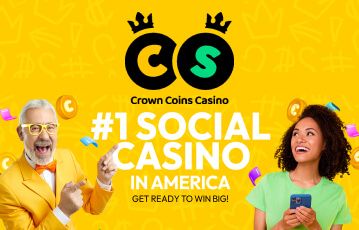 An image showing a Crown Coins Casino ad, with "#1 Social Casino in America"