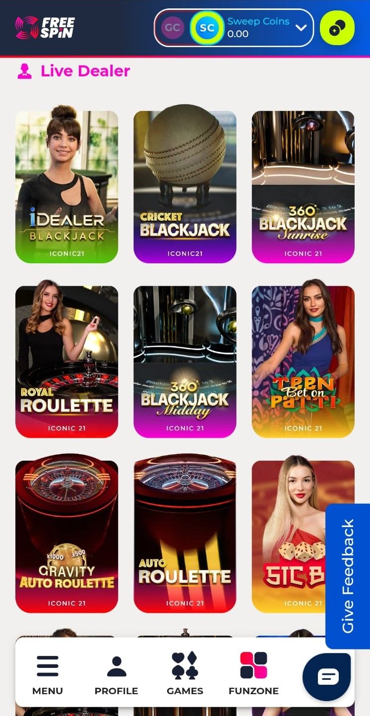 Free Spin Social Casino live dealer tables