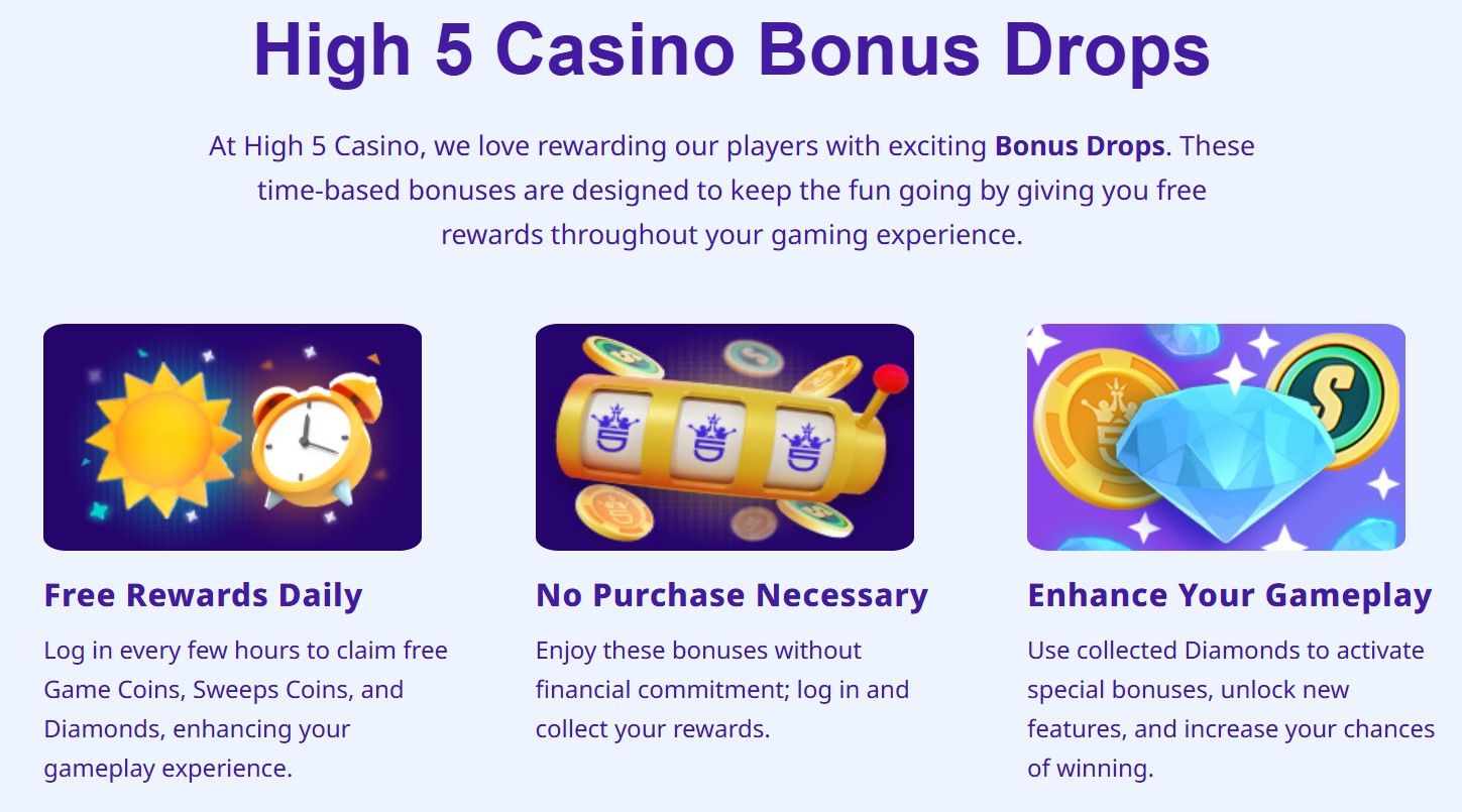 A screenshot showing High 5 Casino bonuses
