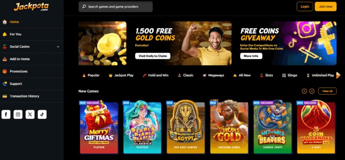A screenshot showing the Jackpota lobby