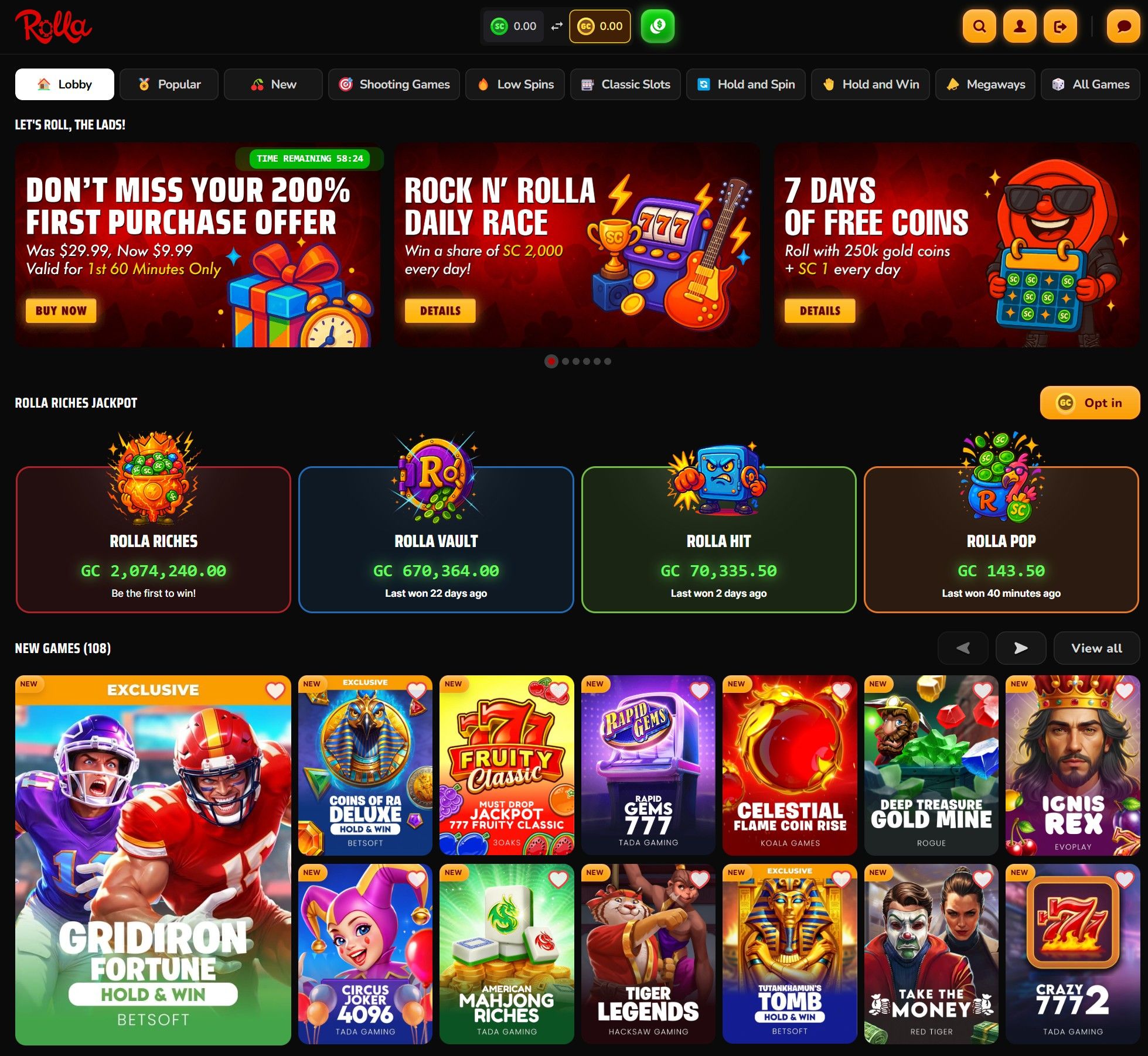 A picture showing the lobby of Rolla on desktop
