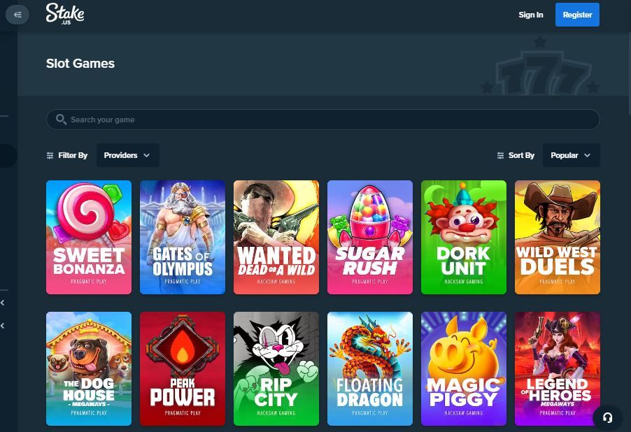 A pic showing some games available on Stake.us.