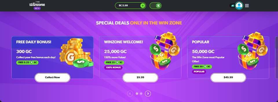 Some of the purchase packages available at The Win Zone
