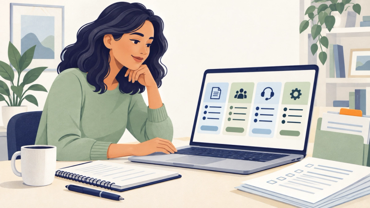 Best Online Immigration Services Comparison 2026 | Immiva An applicant compares four online immigration service options on a laptop beside a document checklist and folder