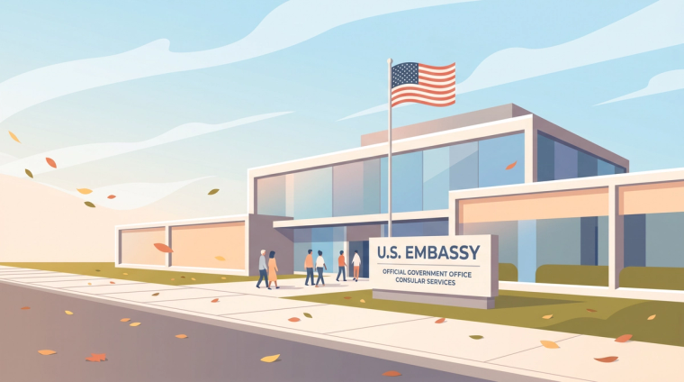 US embassy consular processing interview location | Immiva U.S. embassy building where I-130 consular processing visa interviews take place
