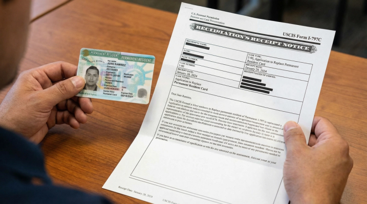 Person Holding Expired Green Card and Renewal Documents | Immiva