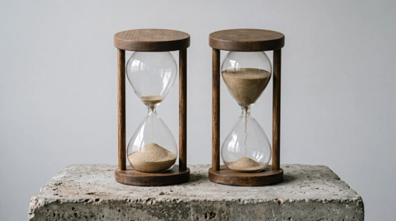 USCIS Processing Times by Form 2026 | Immiva Two hourglasses side by side, one nearly drained and one barely started, illustrating how USCIS processing times differ sharply by form in 2026.