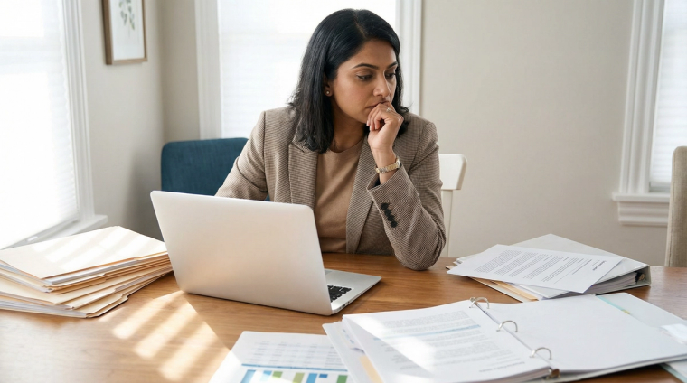 Professional Woman Reviewing H-4 EAD Eligibility on Laptop | Immiva Professional woman reviewing H-4 EAD eligibility requirements on a laptop