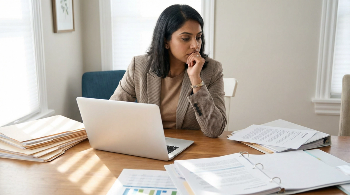 Professional Woman Reviewing H-4 EAD Eligibility on Laptop | Immiva Professional woman reviewing H-4 EAD eligibility requirements on a laptop