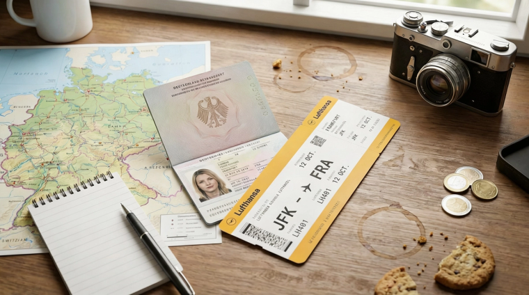 Passport and Boarding Pass for Travel While EAD Pending | Immiva Overhead view of a passport, boarding pass, and flight tickets on a desk