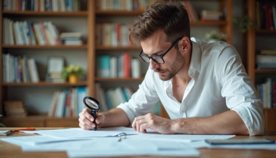 Man reviewing immigration documents and a green card while searching for his Alien Registration Number (A-Number) printed on USCIS paperwork