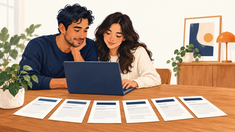 Couple Preparing an Adjustment of Status Package | Immiva A couple prepares an adjustment of status package on a laptop, with six separate USCIS form documents laid out on the table