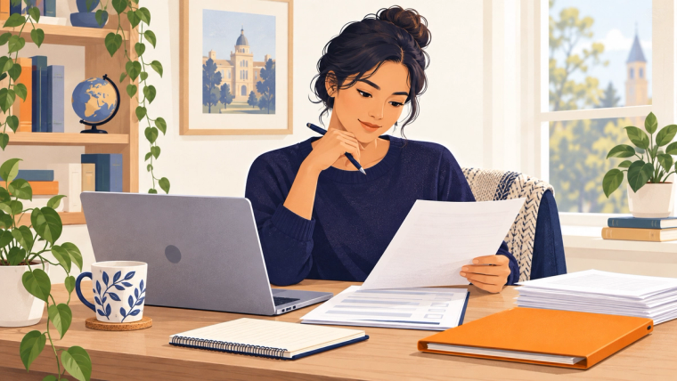 Preparing a J2 EAD Application Without a Lawyer | Immiva A J-2 dependent spouse reviews an application beside a laptop and supporting papers at a calm home desk.
