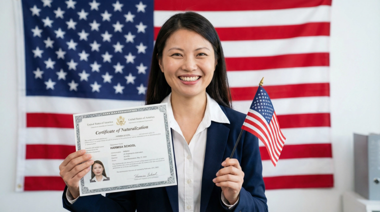 Person Holding U.S. Citizenship Documents After Divorce | Immiva Person holding U.S. citizenship documents with a confident expression