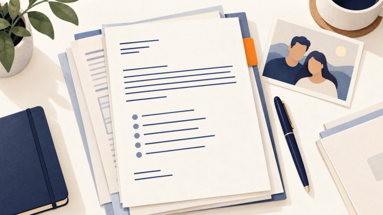 I-130 Cover Letter Sample and Organized Petition Documents | Immiva Cover letter and organized family petition documents on a cream desk