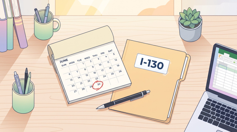 30-Day Deadline After I-130 Denial | Immiva Calendar showing a 30-day deadline window marked in red next to an I-130 petition folder