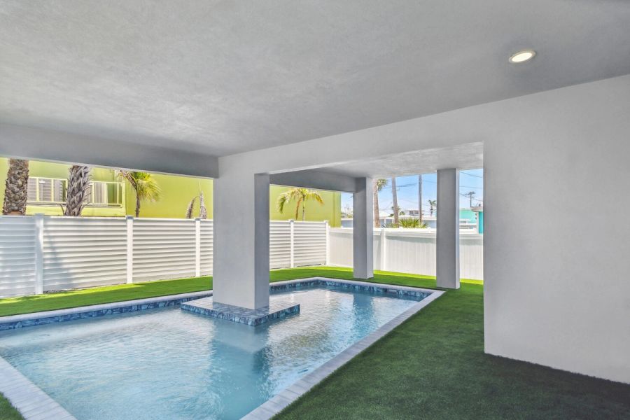 Modern pool and fenced yard — Coastal custom home, Bradenton Beach