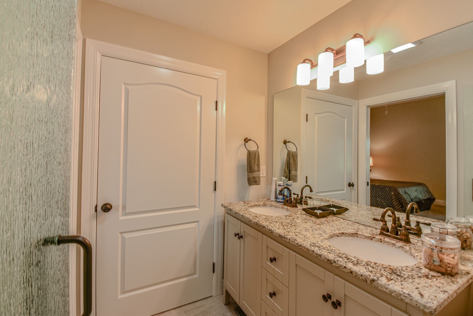 Guest bath vanity mirror view — Custom design-build near IMG Academy, West Bradenton