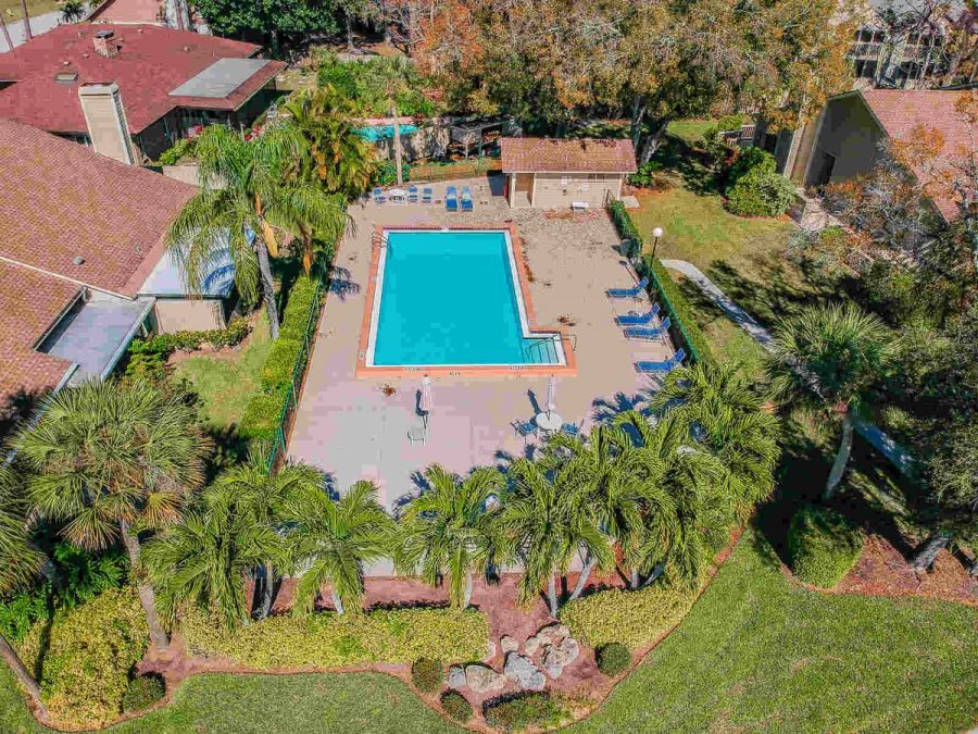 Aerial view of community pool wide angle — Custom home addition, pool, and renovation, Bradenton