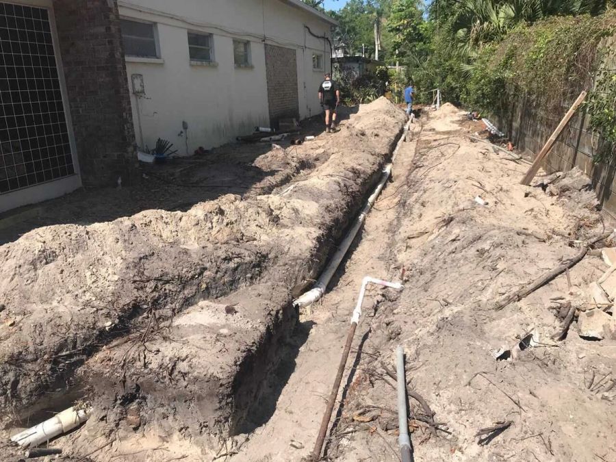 Plumbing pipe installation trench — Bradenton Research Center