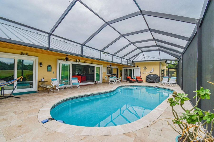 Lanai pool hammock wood ceiling — Custom design-build near IMG Academy, West Bradenton
