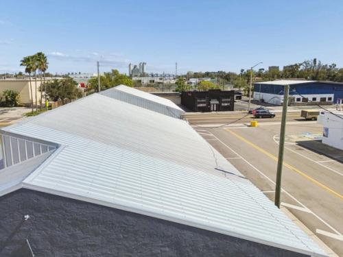 Aerial new metal roof — Commercial building renovation, Palmetto