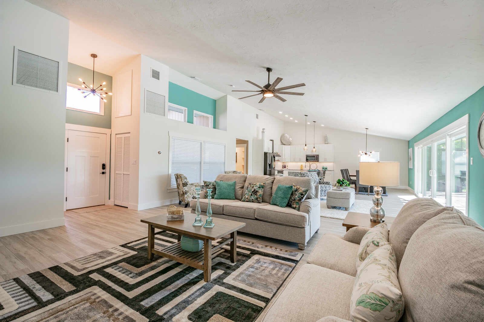 Living room with entry foyer and front door — Custom home addition, pool, and renovation, Bradenton