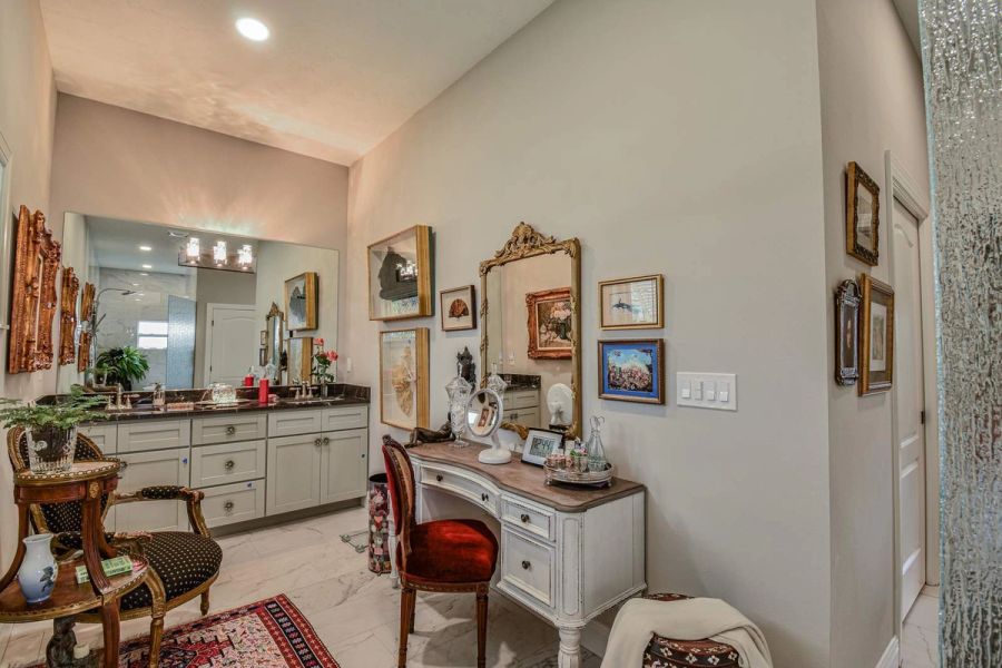 Primary bath vanity mirror desk — Custom design-build near IMG Academy, West Bradenton