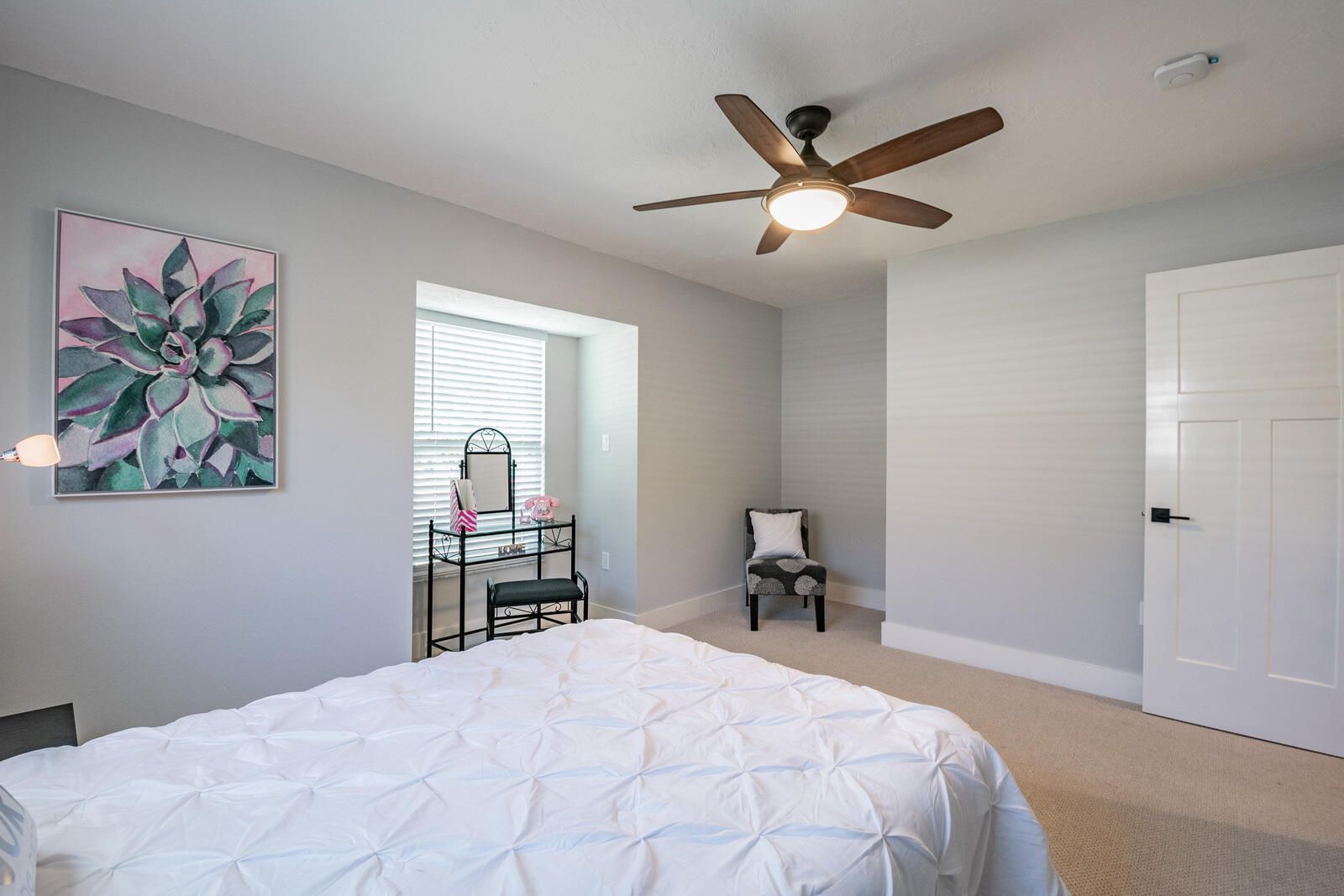 Bedroom succulent art and vanity table — Custom home addition, pool, and renovation, Bradenton