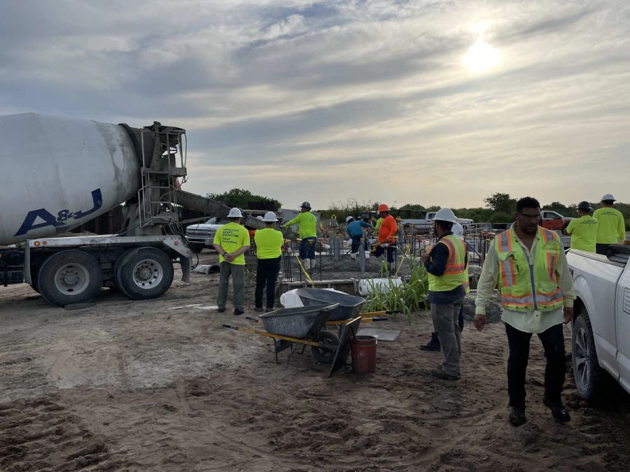 Concrete pour crew wheelbarrow — Florida Everglades Annex Restoration