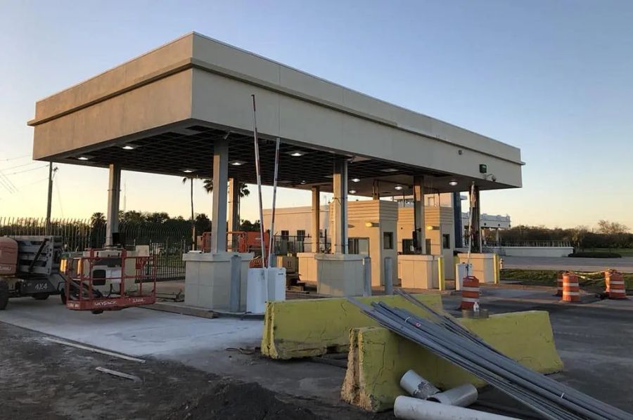 Security gate canopy and guard booths nearing completion — Port Manatee North Gate Expansion