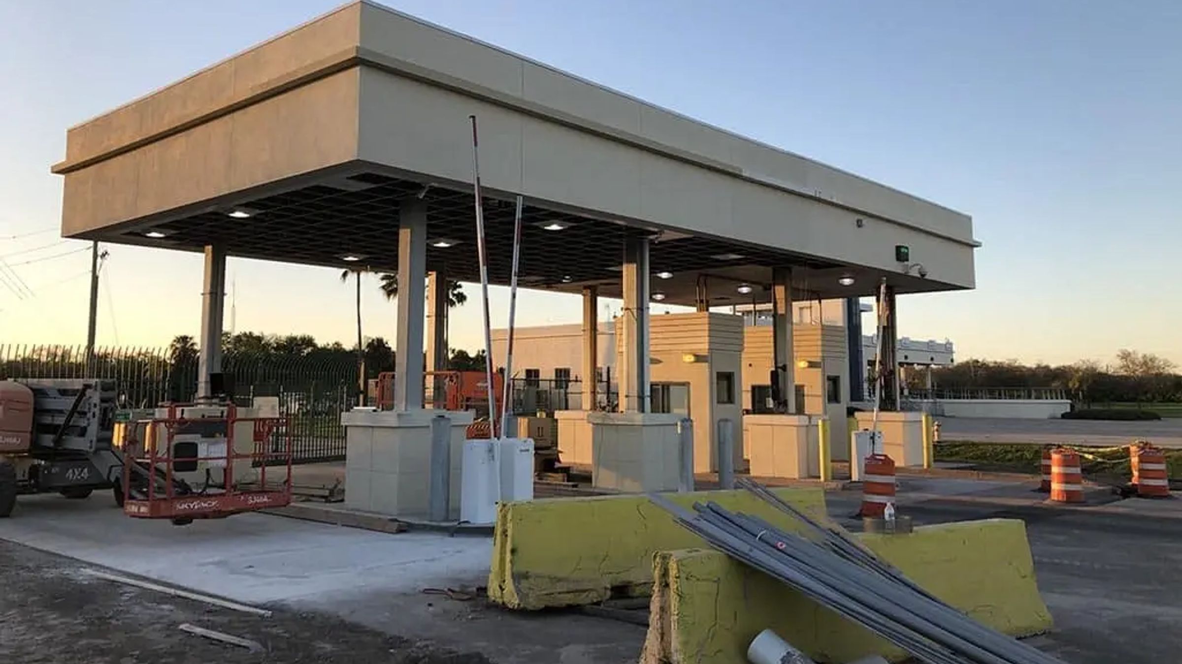 Security gate canopy and guard booths nearing completion — Port Manatee North Gate Expansion