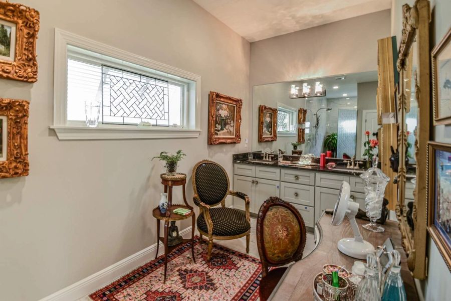 Primary bath vanity sitting area — Custom design-build near IMG Academy, West Bradenton