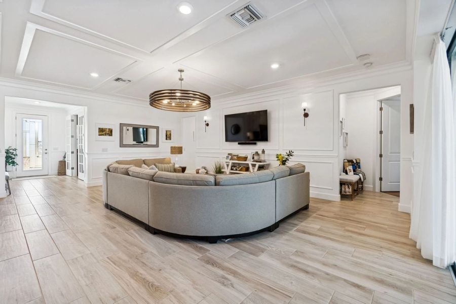 Living room round chandelier — Whole-home renovation, Bradenton