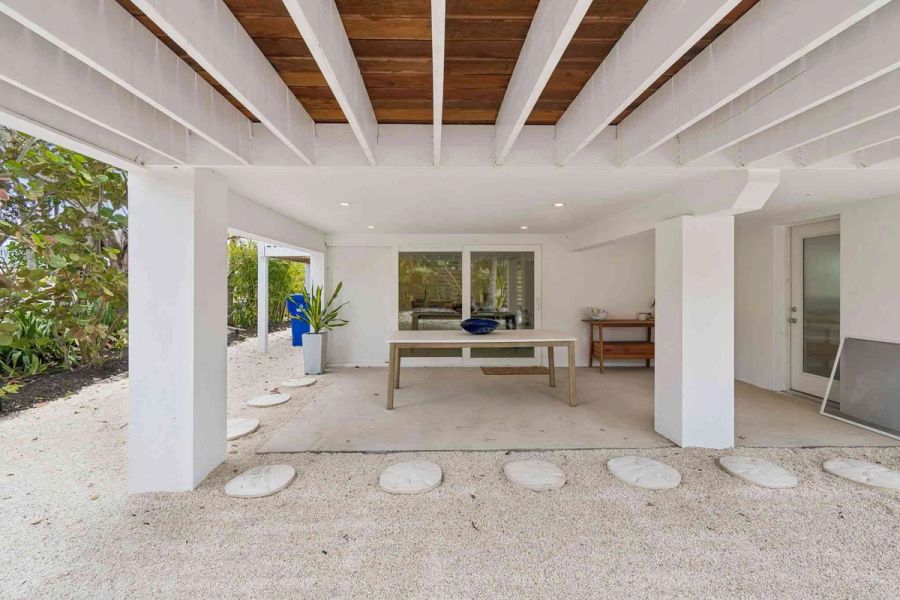 Under house outdoor living wood beam ceiling — New home construction, Longboat Key